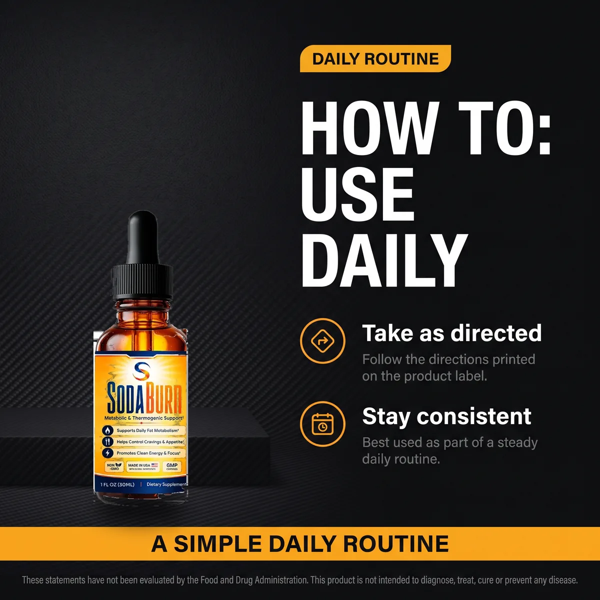How to use SodaBurn daily: take as directed on the label and stay consistent as part of a steady daily routine
