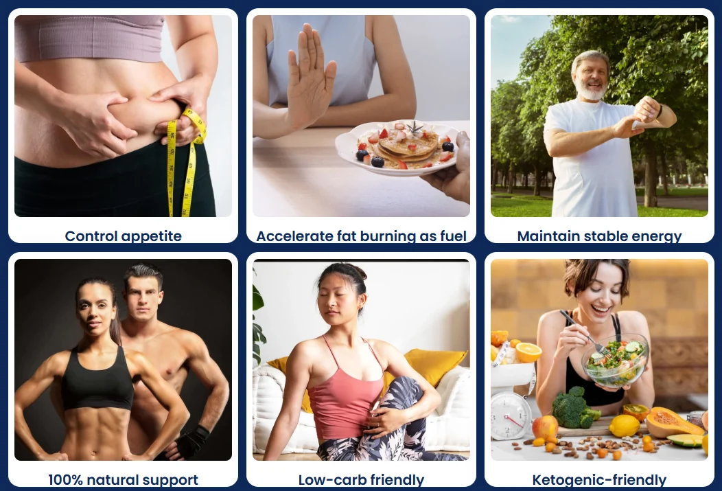 SodaBurn benefits: control appetite, accelerate fat burning as fuel, maintain stable energy, natural low-carb and keto-friendly support